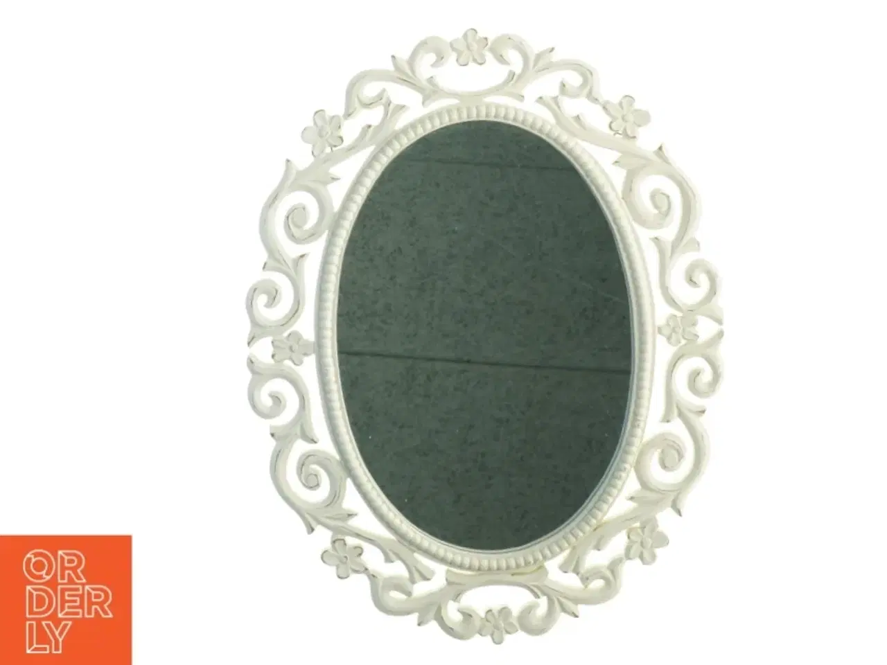 Billede 1 - Ovalt spejl med hvid dekorativ ramme (str. 50 x 39 cm)