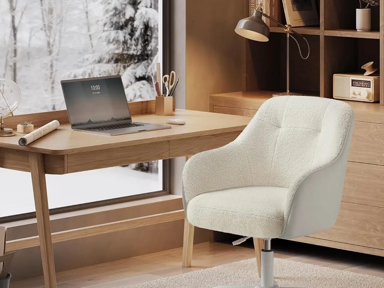 Billede 2 - Kontorstol med armlæn – SONGMICS – drejbar, højdejusterbar, cappuccino beige