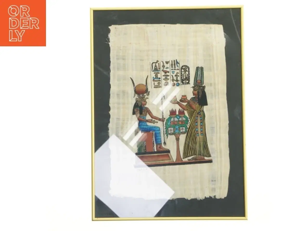 Billede 1 - Indrammet egyptisk papyruskunst fra Aage Larsen (str. 42x30,5 cm)