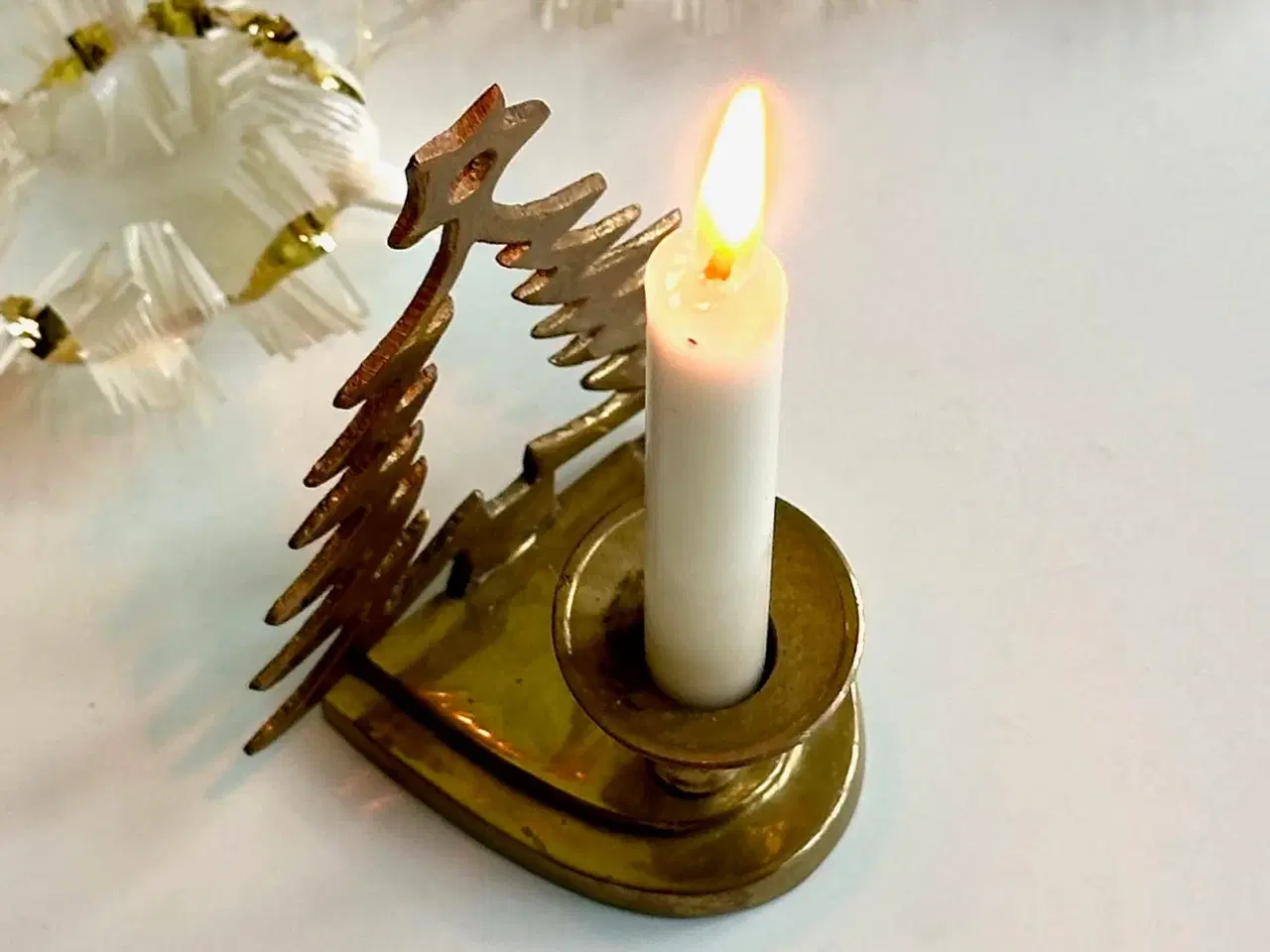 Billede 2 - Messingstage m juletræ, juletræslys