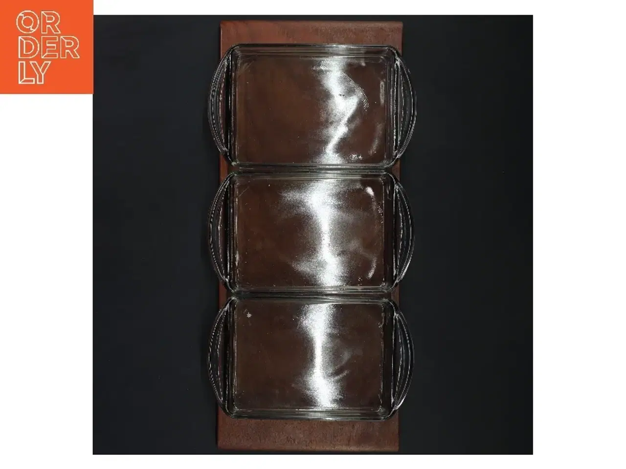 Billede 3 - Cabaret Teak Serveringsbakke med tre glas beholdere (str. 34x14 cm)