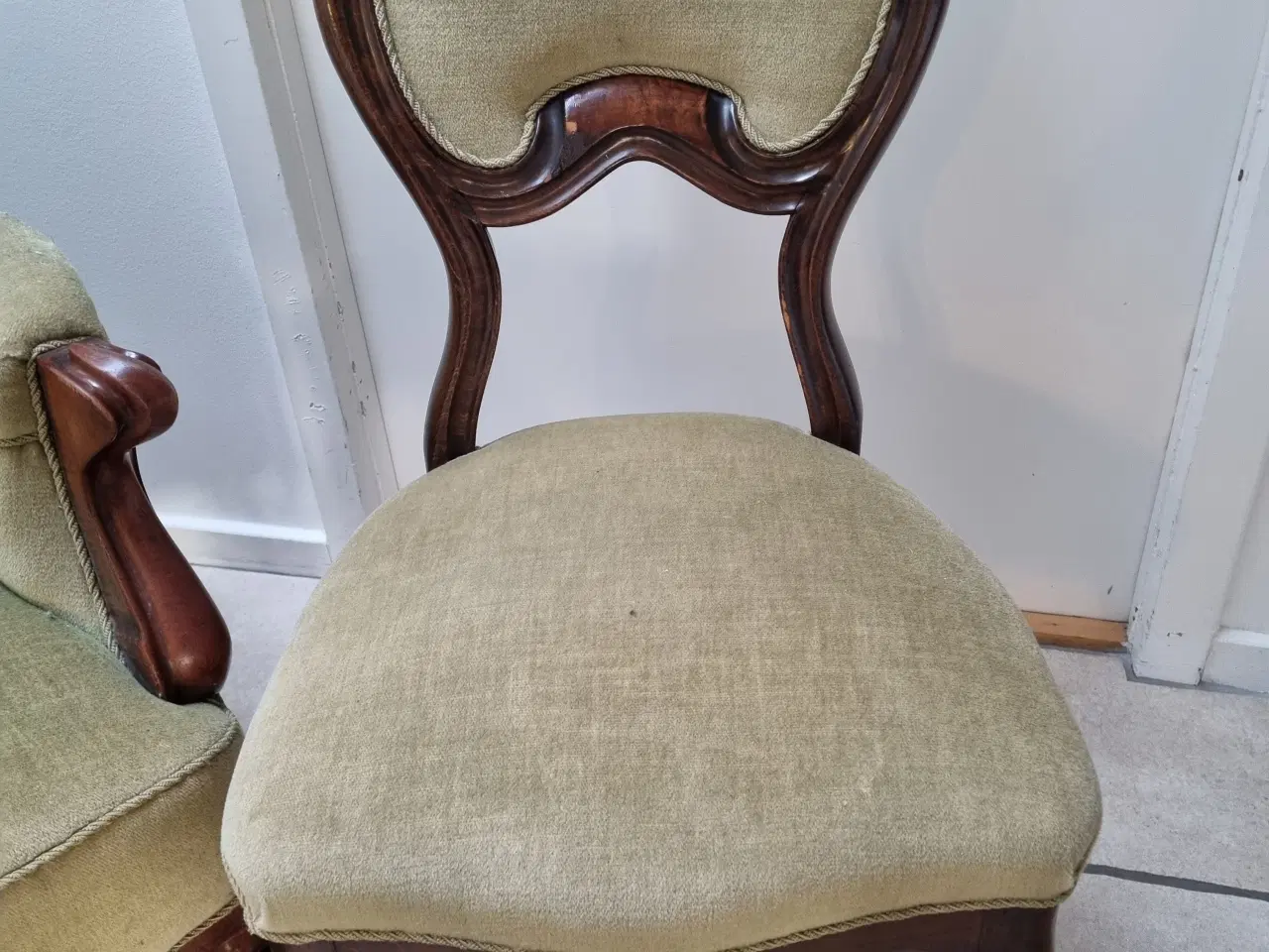 Billede 4 - Antik sofa og stole sæt i træ med grøn polstring