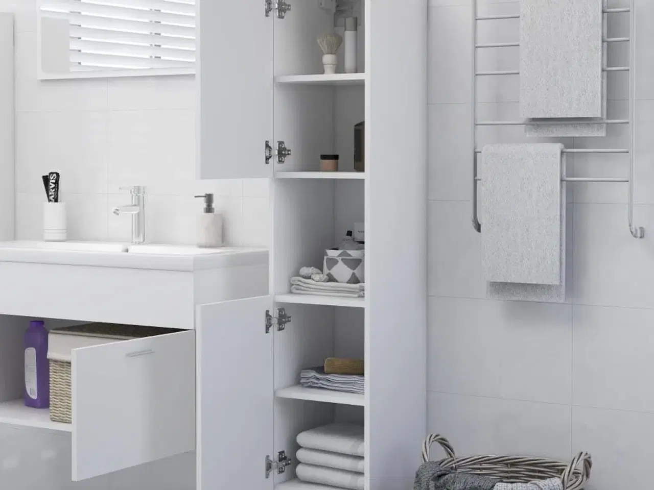 Billede 3 - Badeværelsesskab 30x30x130 cm konstrueret træ hvid