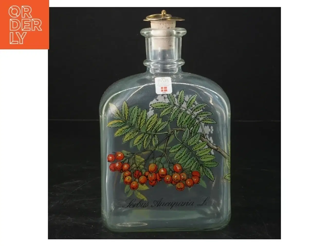Billede 1 - Glasflaske med planteillustration fra Holmegaard (str. 18x10x7 cm)