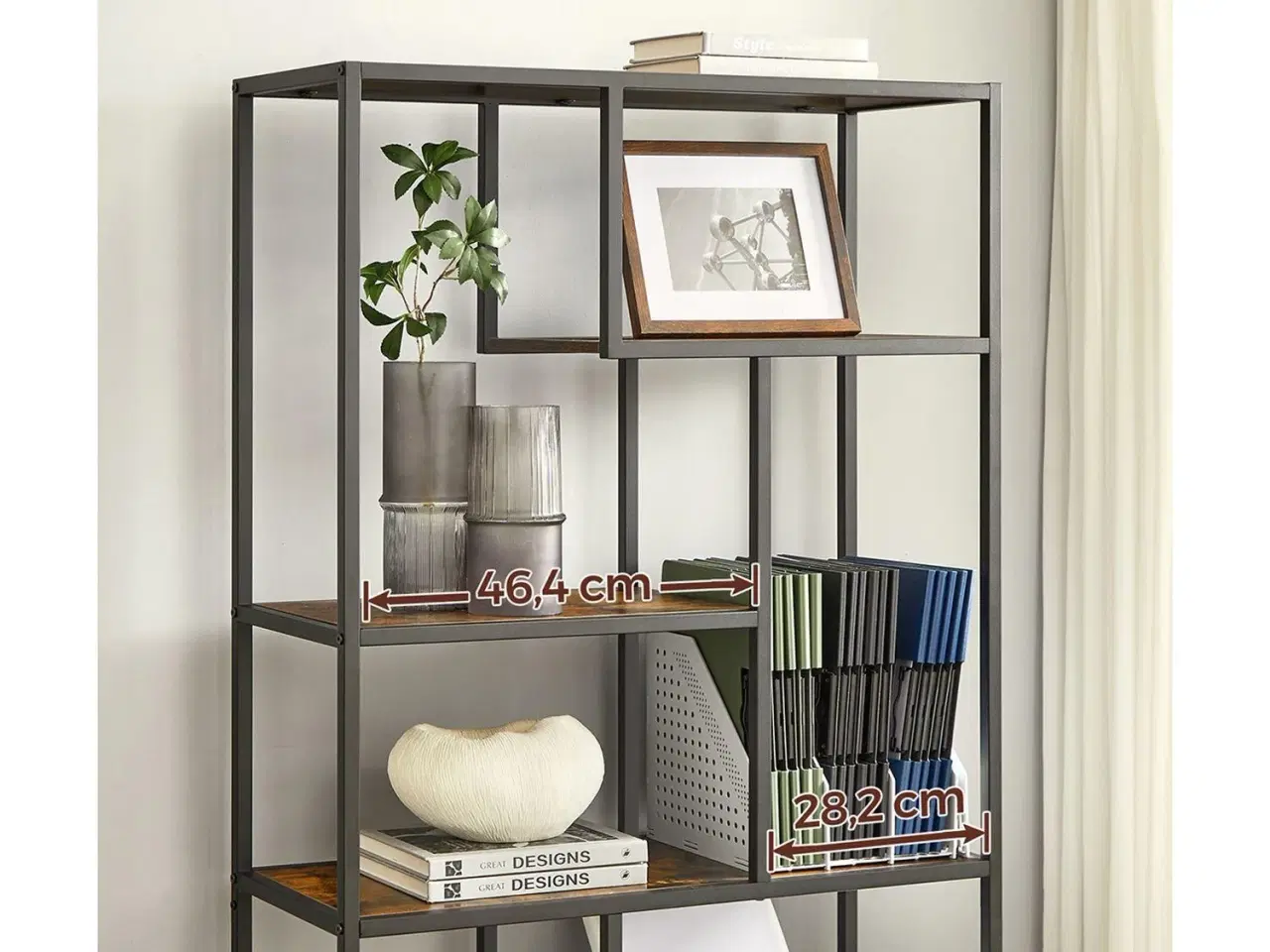 Billede 5 - Bogreol 6 niveauer geometrisk udstillingsreol, fritstående opbevaring, 30 × 80 × 180 cm, rustik brun/sort
