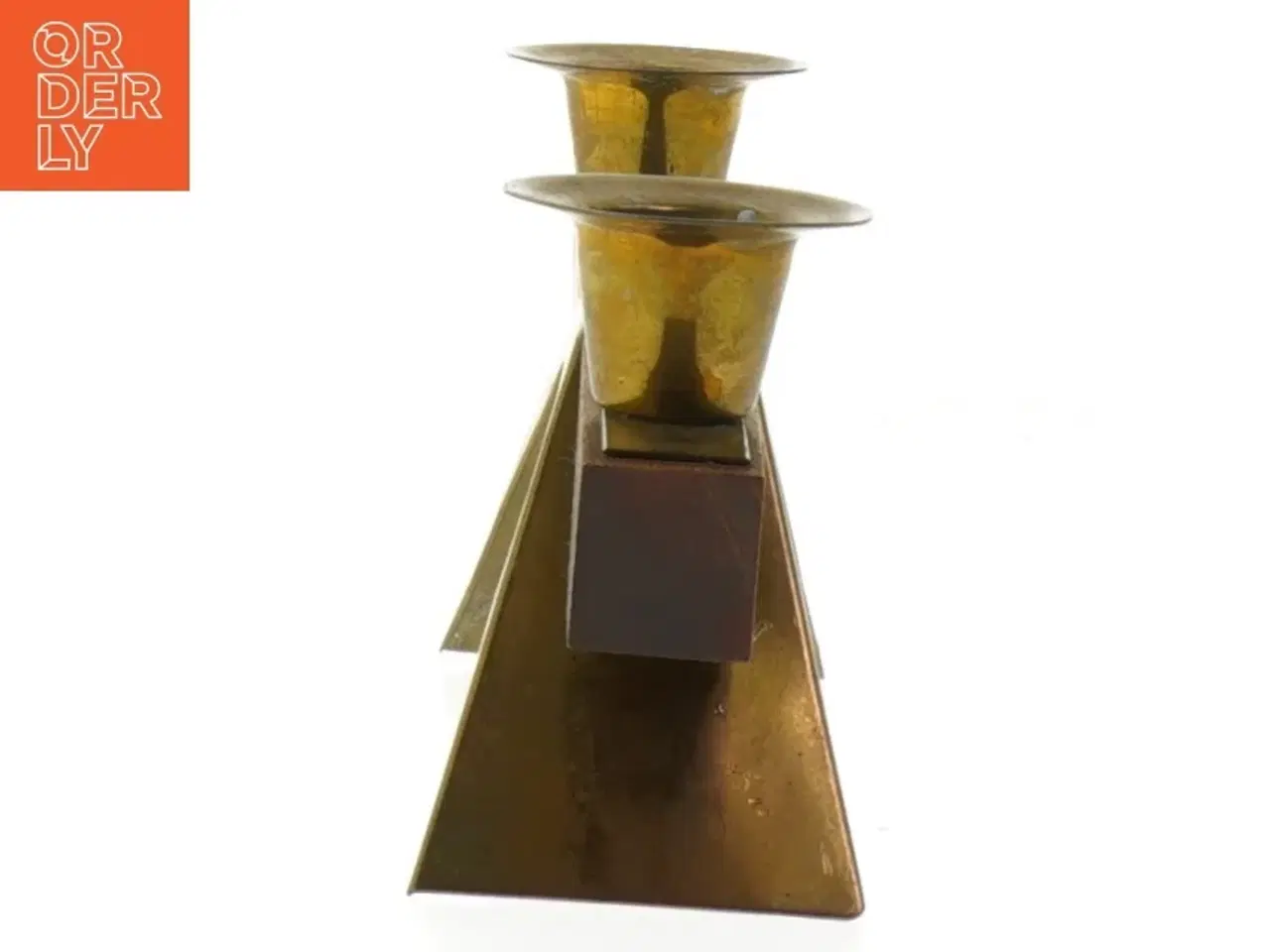 Billede 2 - Vintage lysestage i Teak træ og messing med to lysholdere (str. 25 cm)