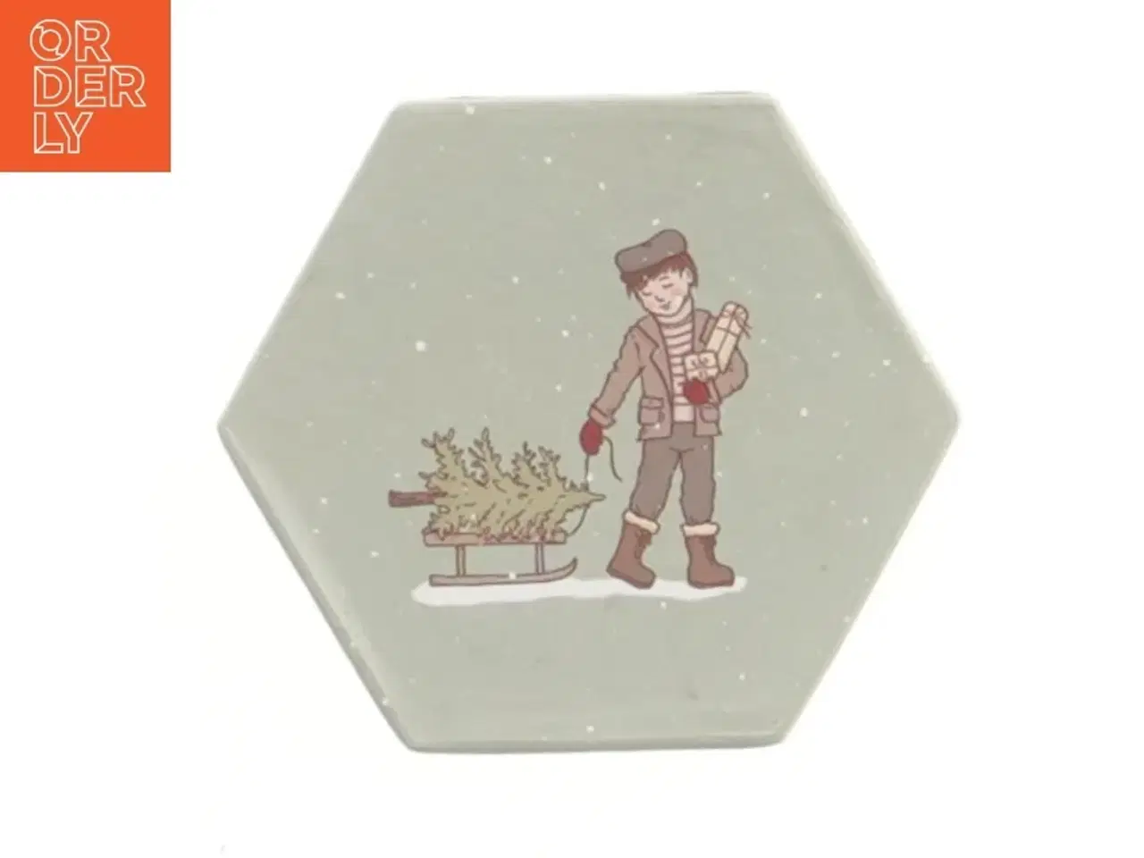 Billede 3 - Hexagon æske med julemotiv (str. 5x8 cm)