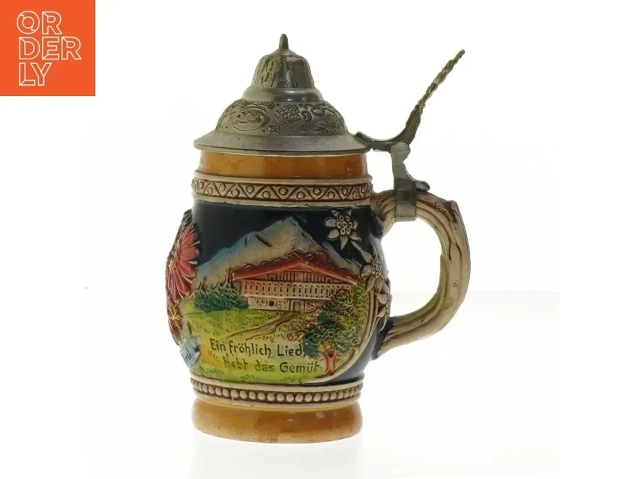 Billede 1 - Tysk keramisk ølkrus med låg (str. 16 cm)