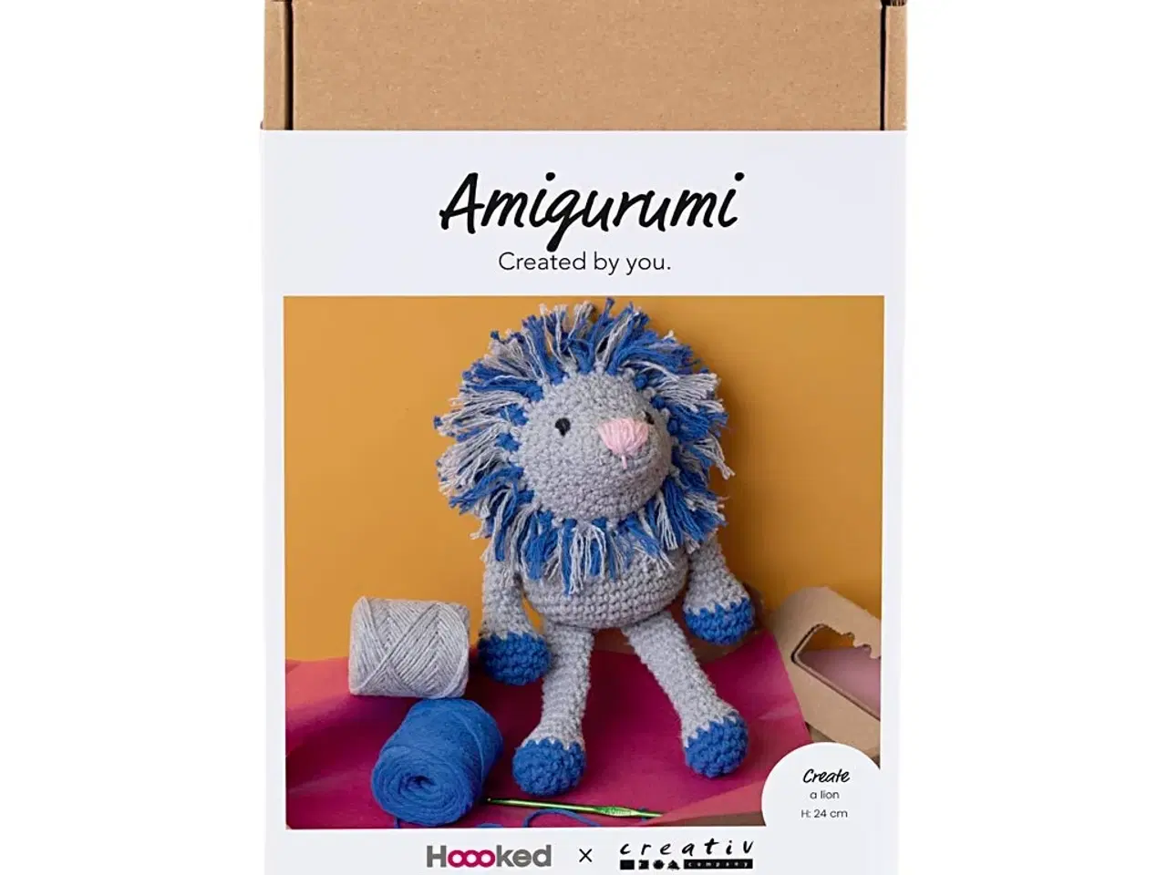 Billede 1 - DIY Kit Amigurumi, Løve, marineblå, lys grå, 1 pk.