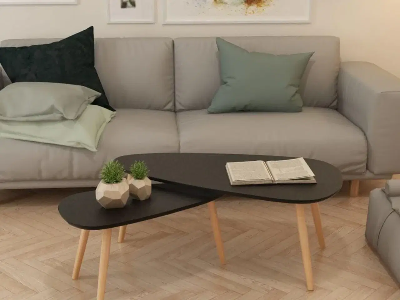 Billede 3 - Sofabordssæt i 2 dele massivt fyrretræ sort