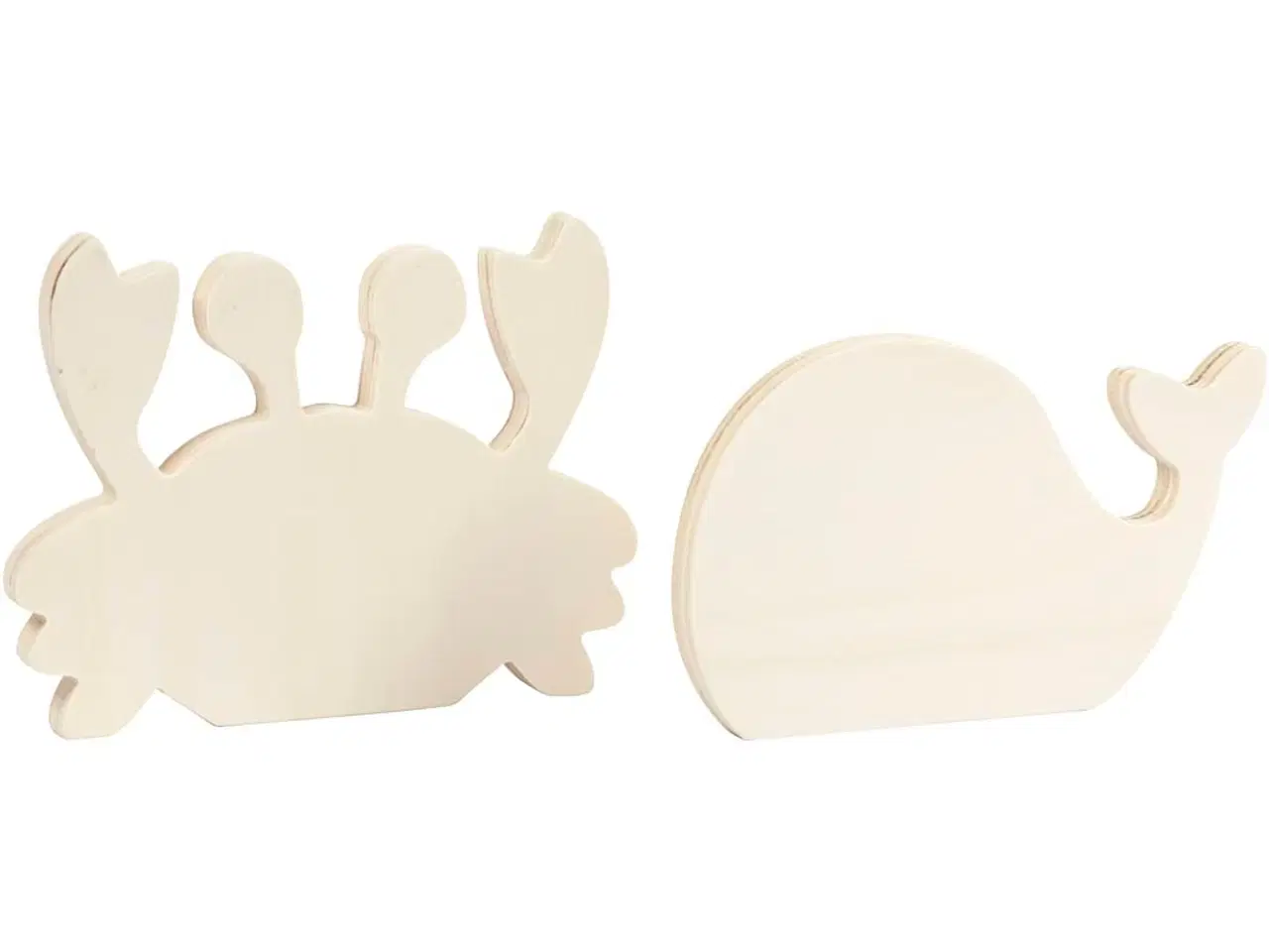 Billede 1 - Havdyr-figurer i træ - Krabbe og Hval, 2 stk.