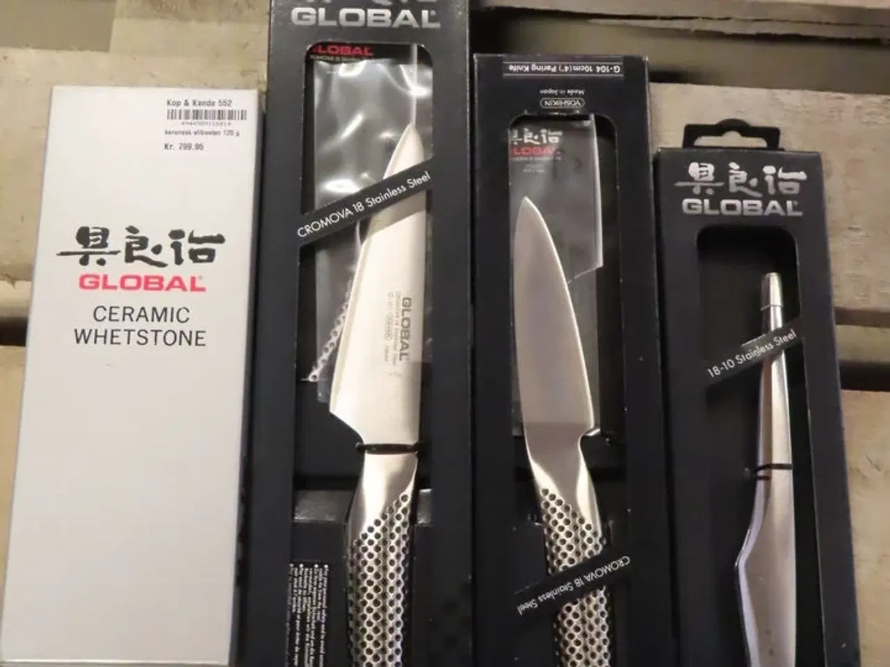 Billede 1 - 3 stk. Knive GLOBAL & slibesten