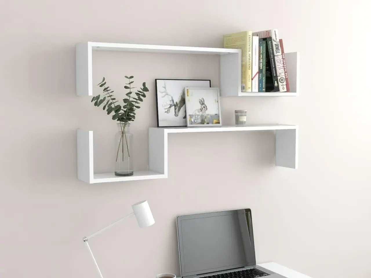 Billede 3 - Væghængte hylder 2 stk. 100x15x20 konstrueret træ hvid