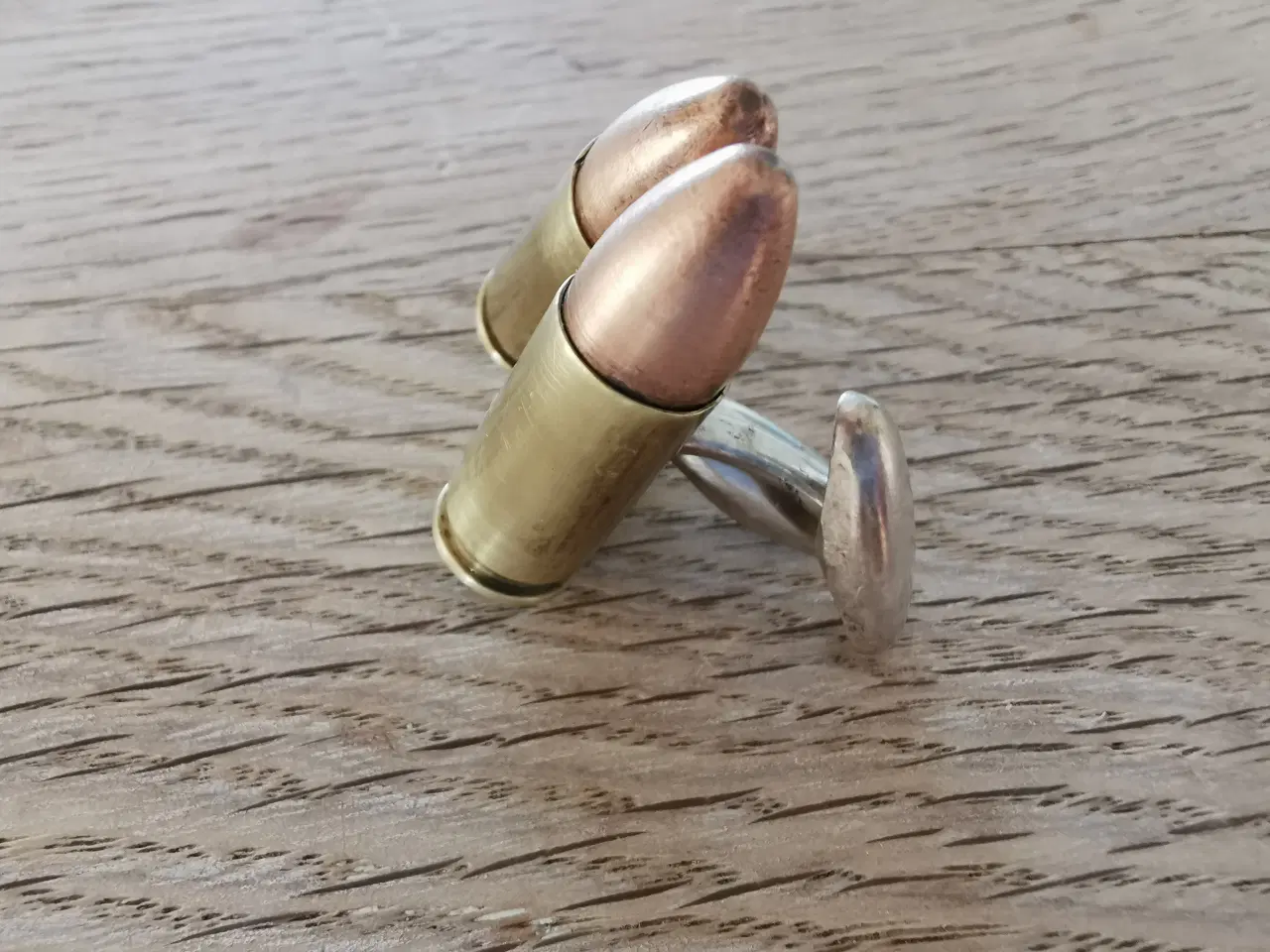 Billede 1 - Manchetknapper – Håndlavet af ægte 9mm kugler