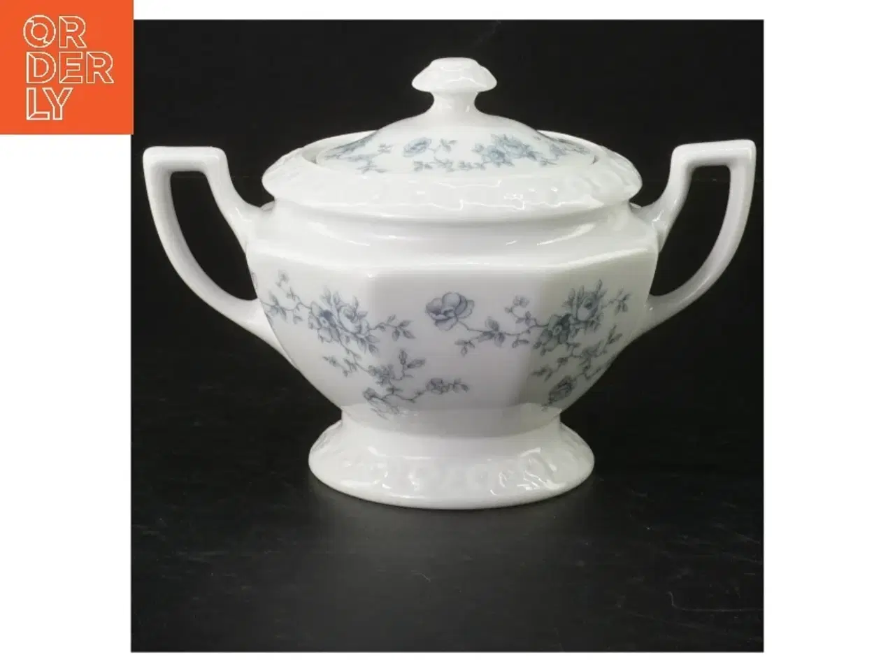 Billede 1 - Sukkerskål med låg og blomstermotiv fra Rosenthal (str. H. 10,5 cm. b. 16 cm)
