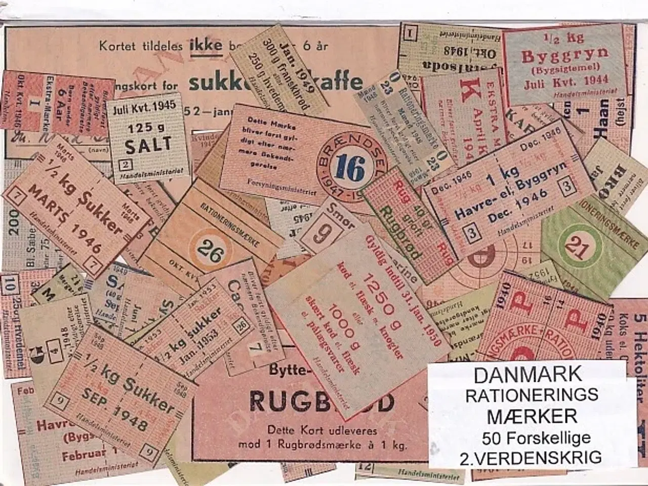 Billede 1 - Danmark Rationeringsmærker  - 2. Verdens Krig 50 stk.