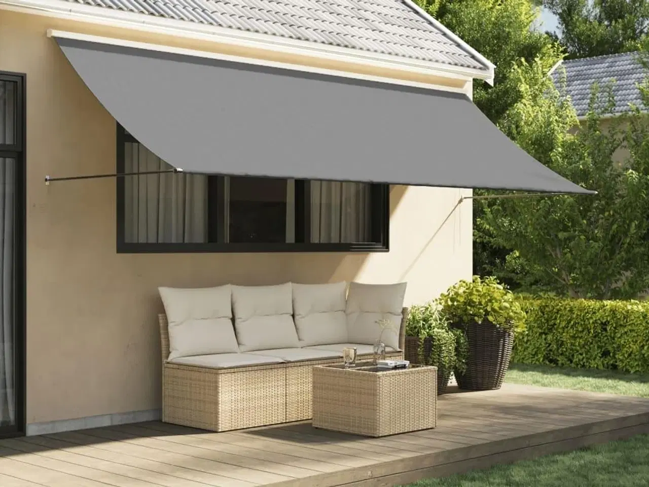 Billede 1 - Markise 400x150 cm sammenrullelig stof og stål antracitgrå