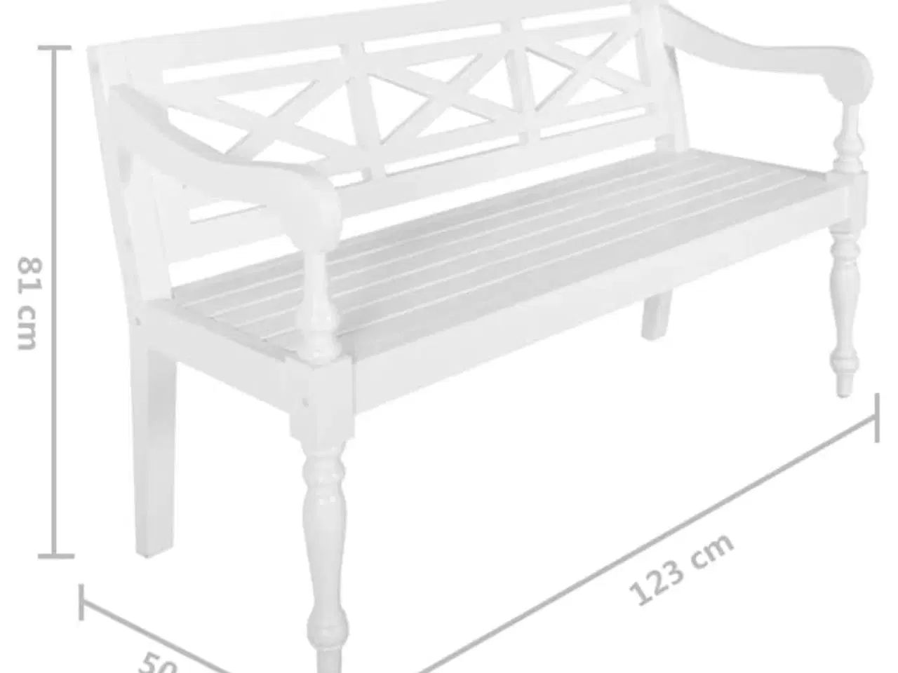 Billede 6 - Batavia-bænk 123 cm massivt mahognitræ hvid