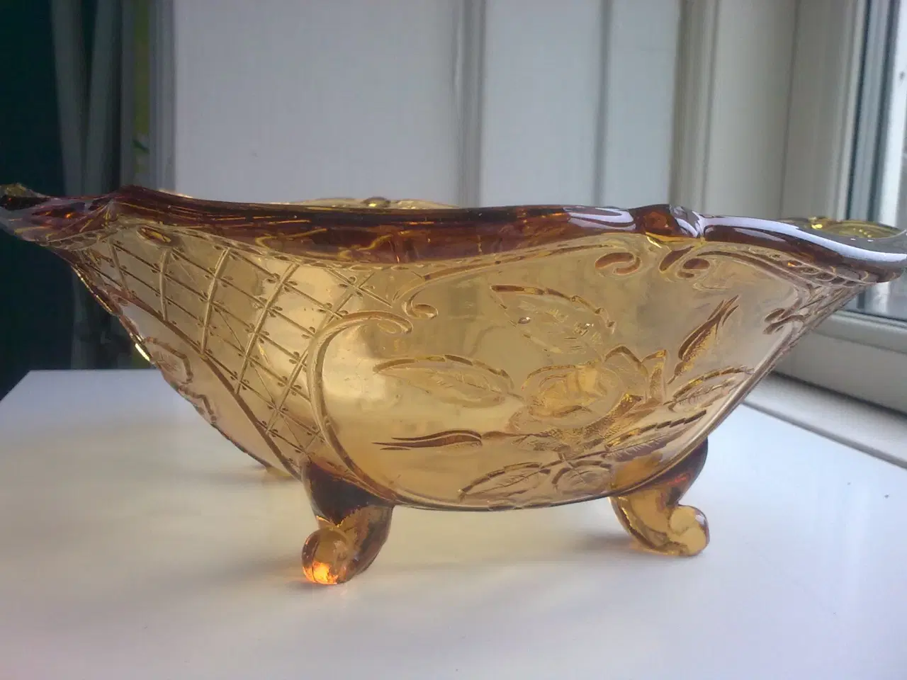 Billede 11 - Rav farvet Rokoko roser gul glasskål