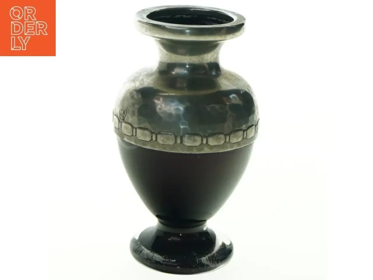 Billede 1 - Antik Holmegaard Vase med Skønvirke Tin (str. H. 11 cm)