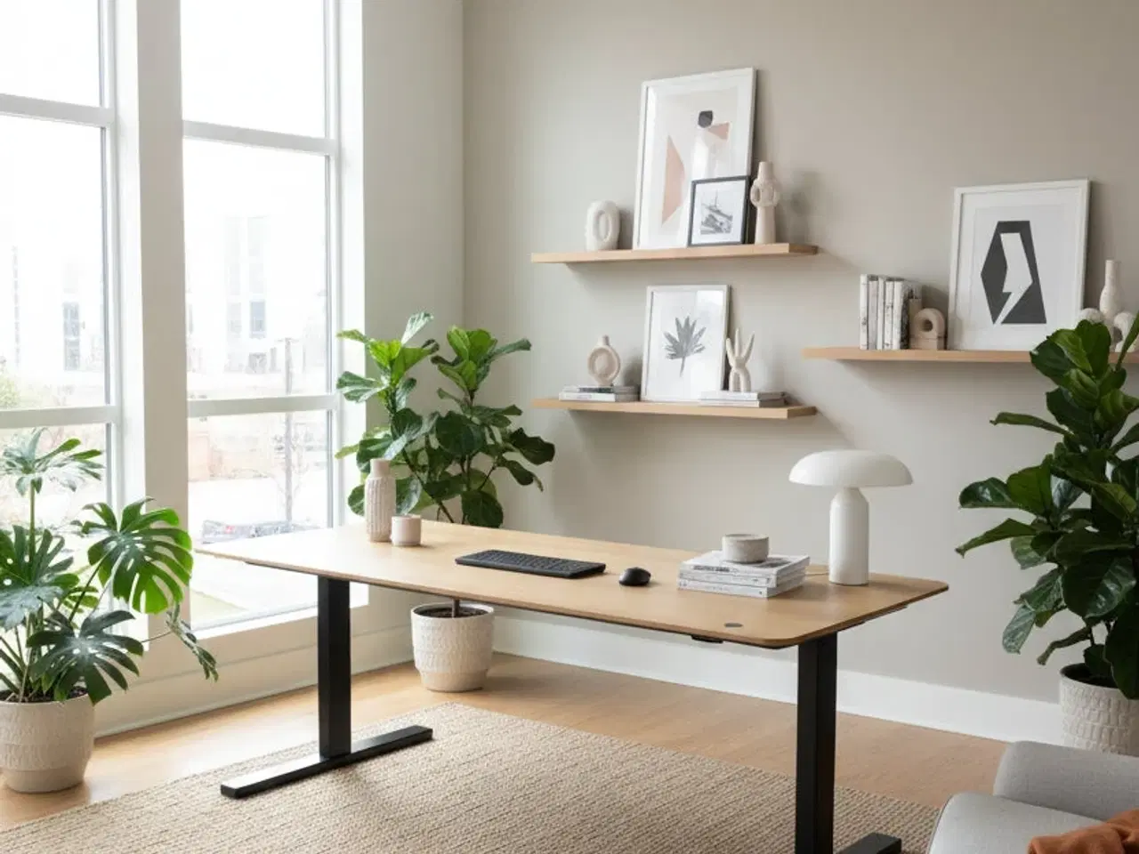 Billede 2 - Linak Hæve/sænkebord – Natur/Sort Stel 180x70 cm