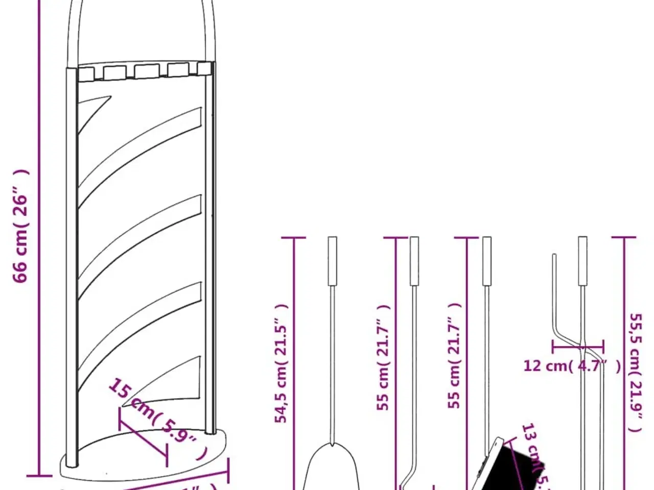 Billede 10 - 5-delt pejsværktøjssæt 23 x 15 x 66 cm stål