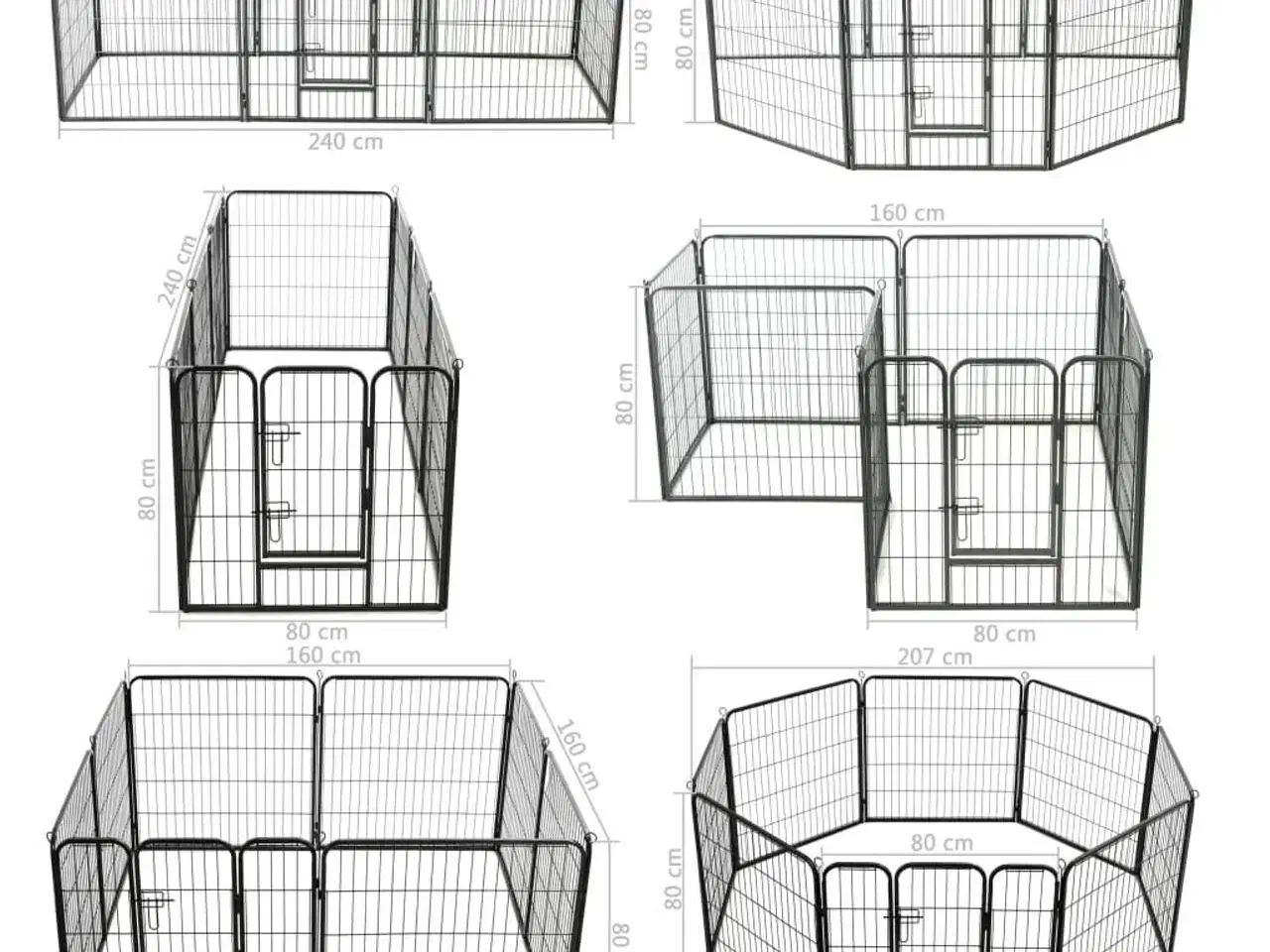 Billede 9 - Løbegård til hunde 8 paneler stål 80 x 80 sort