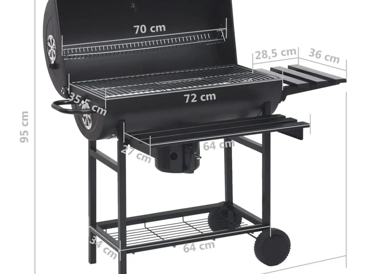 Billede 10 - Tøndegrill med hjul og hylder 115x85x95 cm stål sort