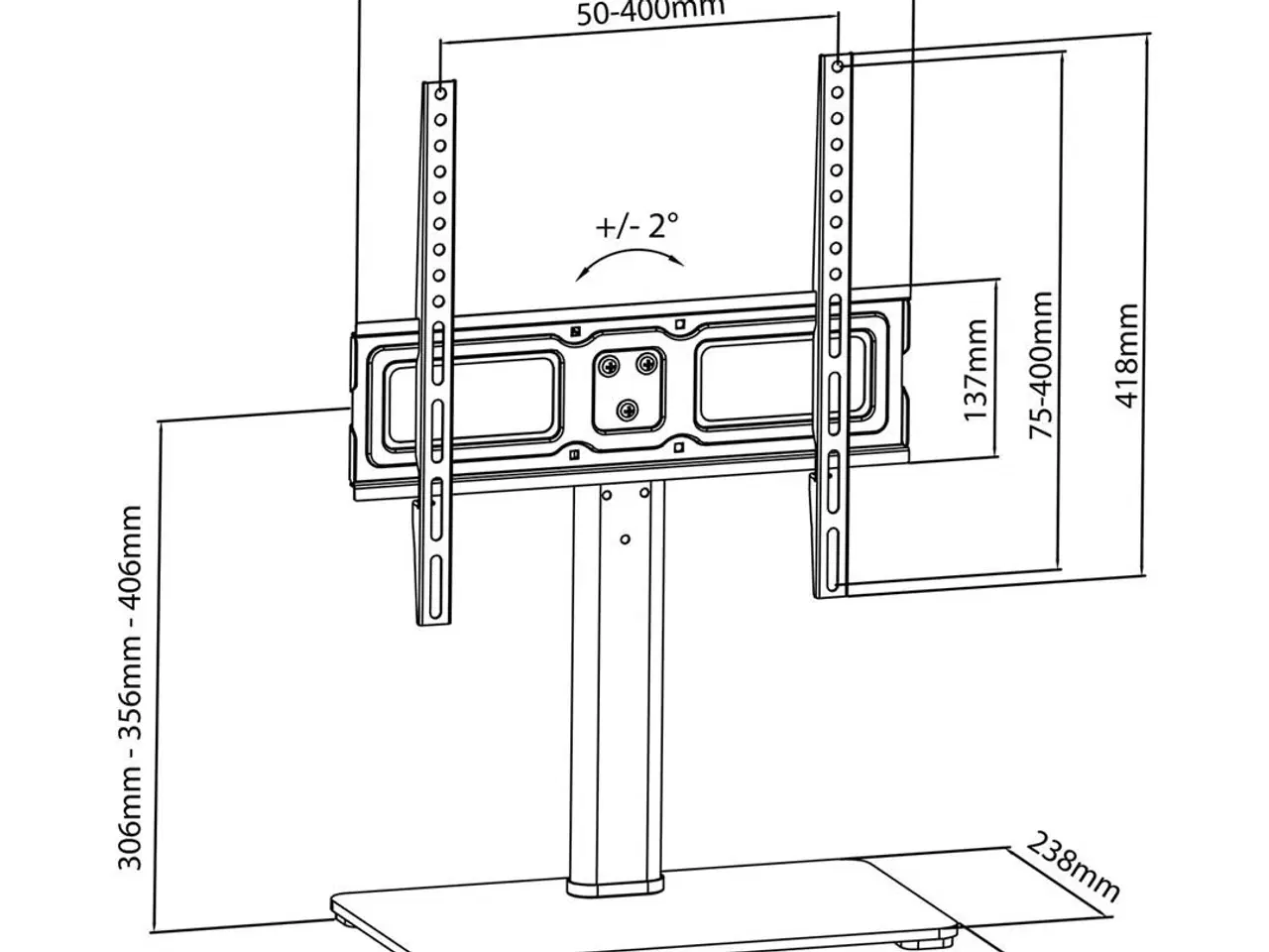 Billede 10 - TV bordstand – Maclean MC-450, universal 32–65", VESA 400×400, hærdet glas, højdejusterbar, max 40 kg