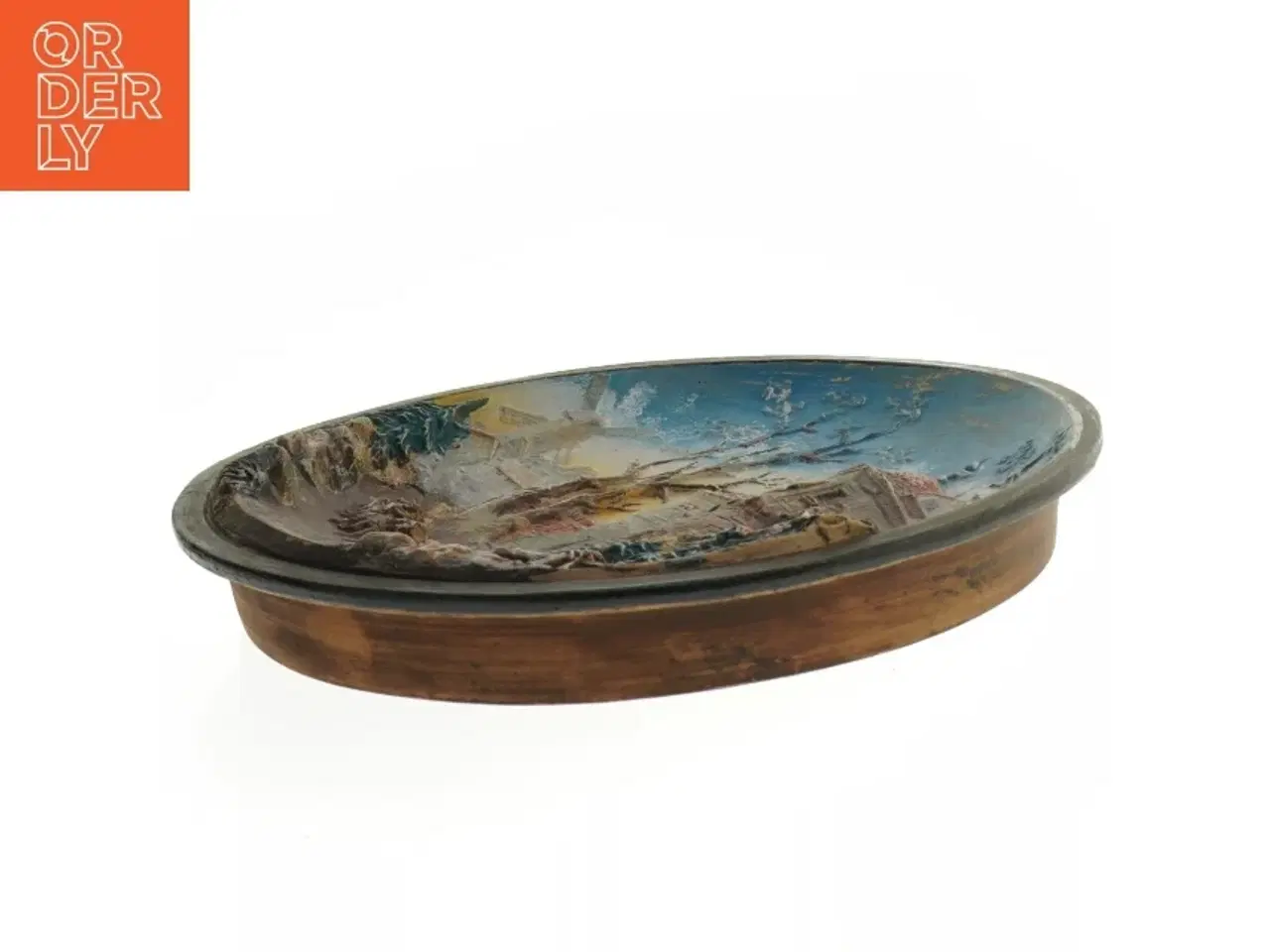 Billede 2 - Platte I tarrakotta med landskabsmotiv (str. 26 cm)