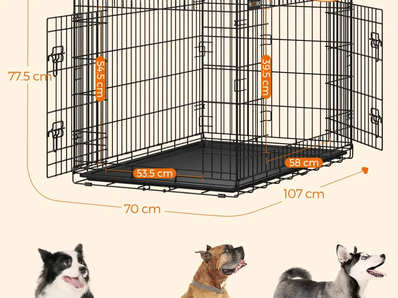 Billede 4 - Foldbart hundebur, XL 107 cm med 2 døre – sort (PPD42H)