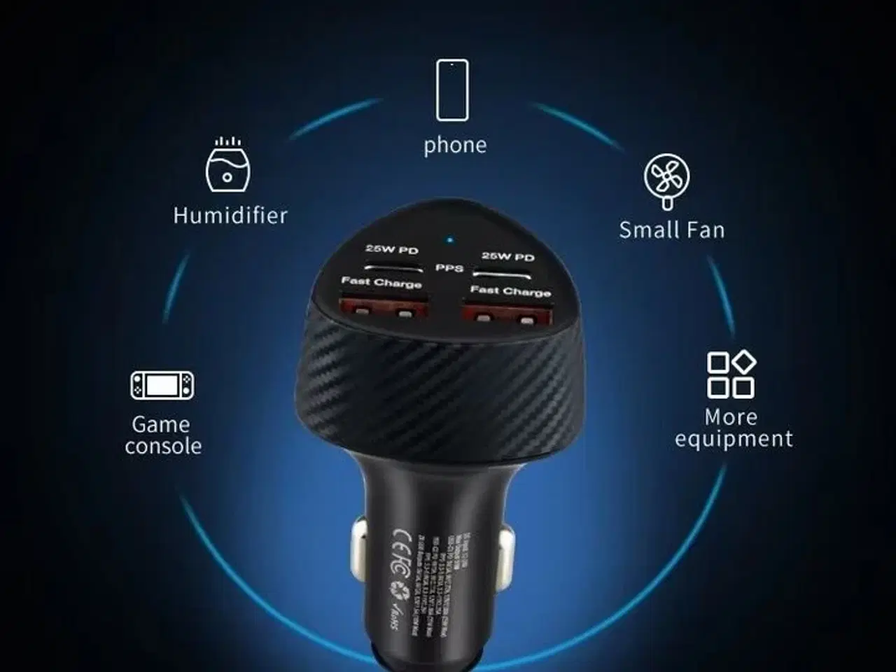 Billede 6 - 2 stk. Mobiltilbehør Biladapter 25w 4 porte