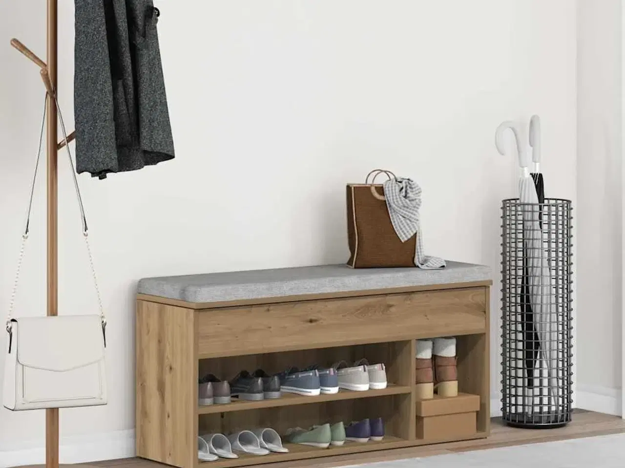 Billede 3 - Skobænk 102x30,5x45 cm konstrueret træ kunsteg
