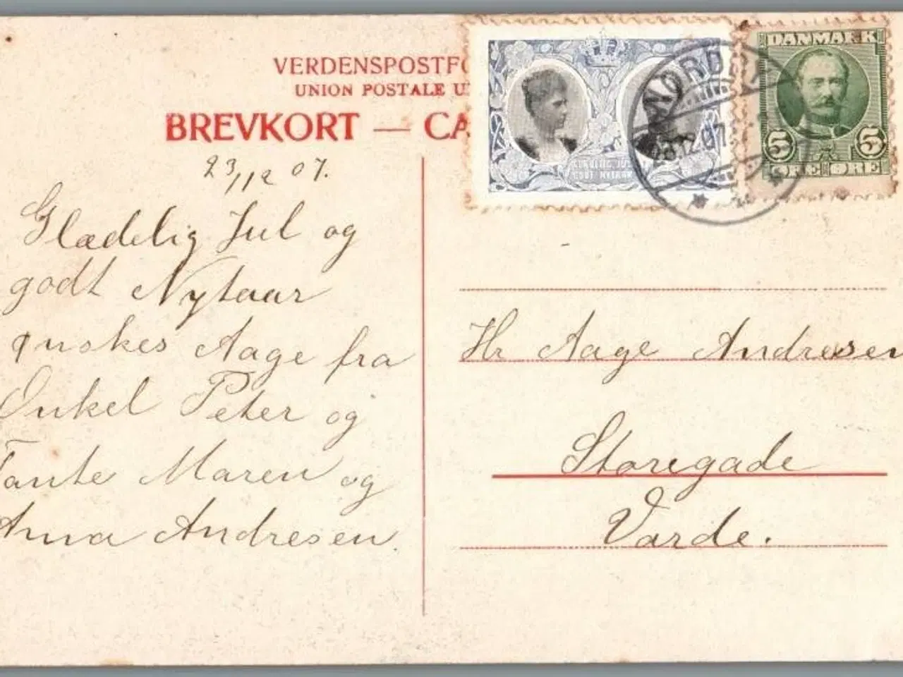 Billede 1 - Julemærke 1907 på Postkort