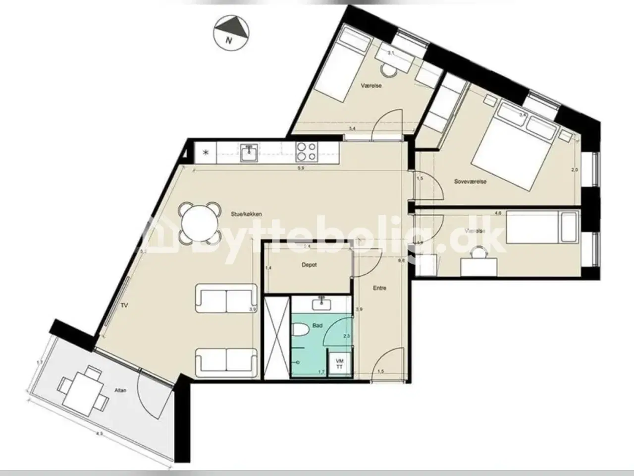 Billede 1 - Rummelig lejlighed i Herlev til bytte