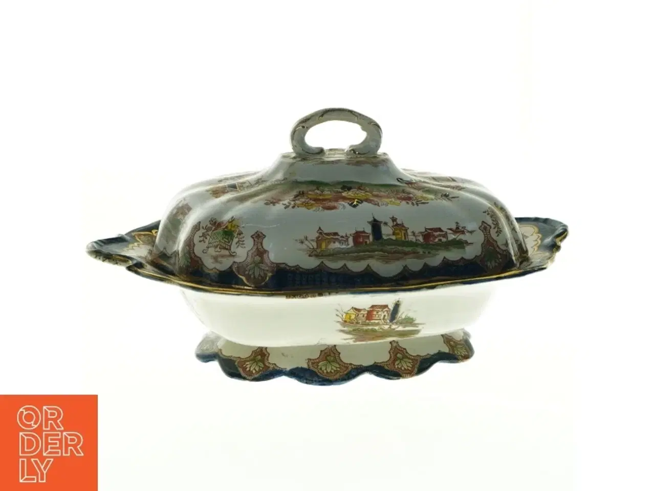 Billede 1 - Smuk antik porcelænssuppe terrin med låg (str. 30 x 22 cm)