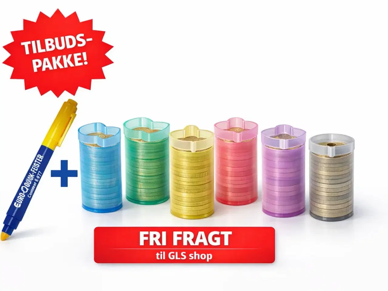 Billede 1 - 100 stk. blandet mønttutter & 2 stk. UV-pen seddel