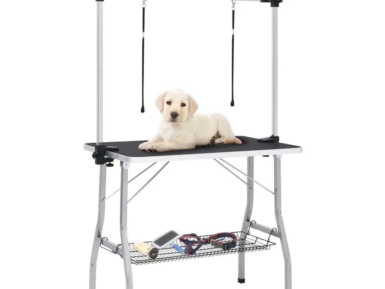 Billede 1 - Vaske-/trimmebord til hund justerbart m. 2 løkker og kurv