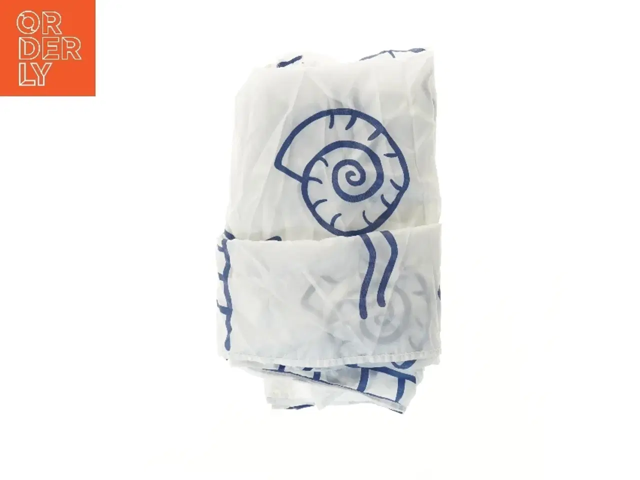 Billede 2 - Hvidt gardin med blå skaldyrsmønster (str. 110x190 cm)