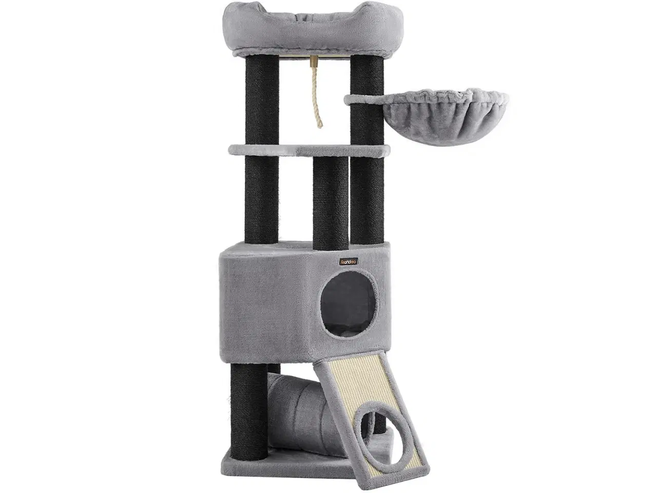 Billede 1 - Kattetræ – FEANDREA stort kradsetræ med blød plys-kurv, hule og hængekøje, ekstra tykke sisalstolper, stabilt – lysegrå PCT02W