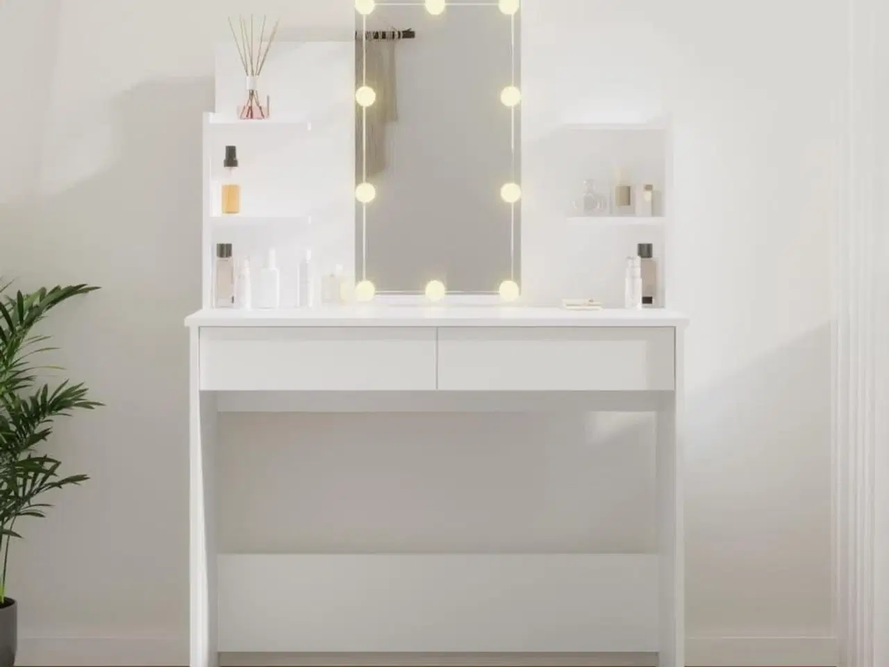 Billede 12 - Makeupbord med LED-lys 96x40x142 cm hvid