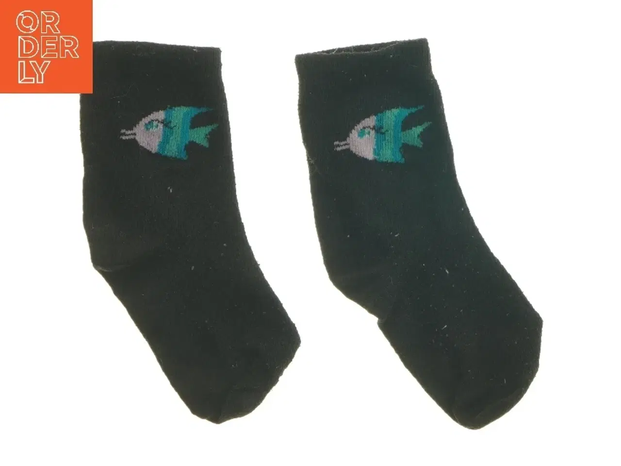 Billede 1 - Små sorte sokker med fiskeprint (str. 12 cm)