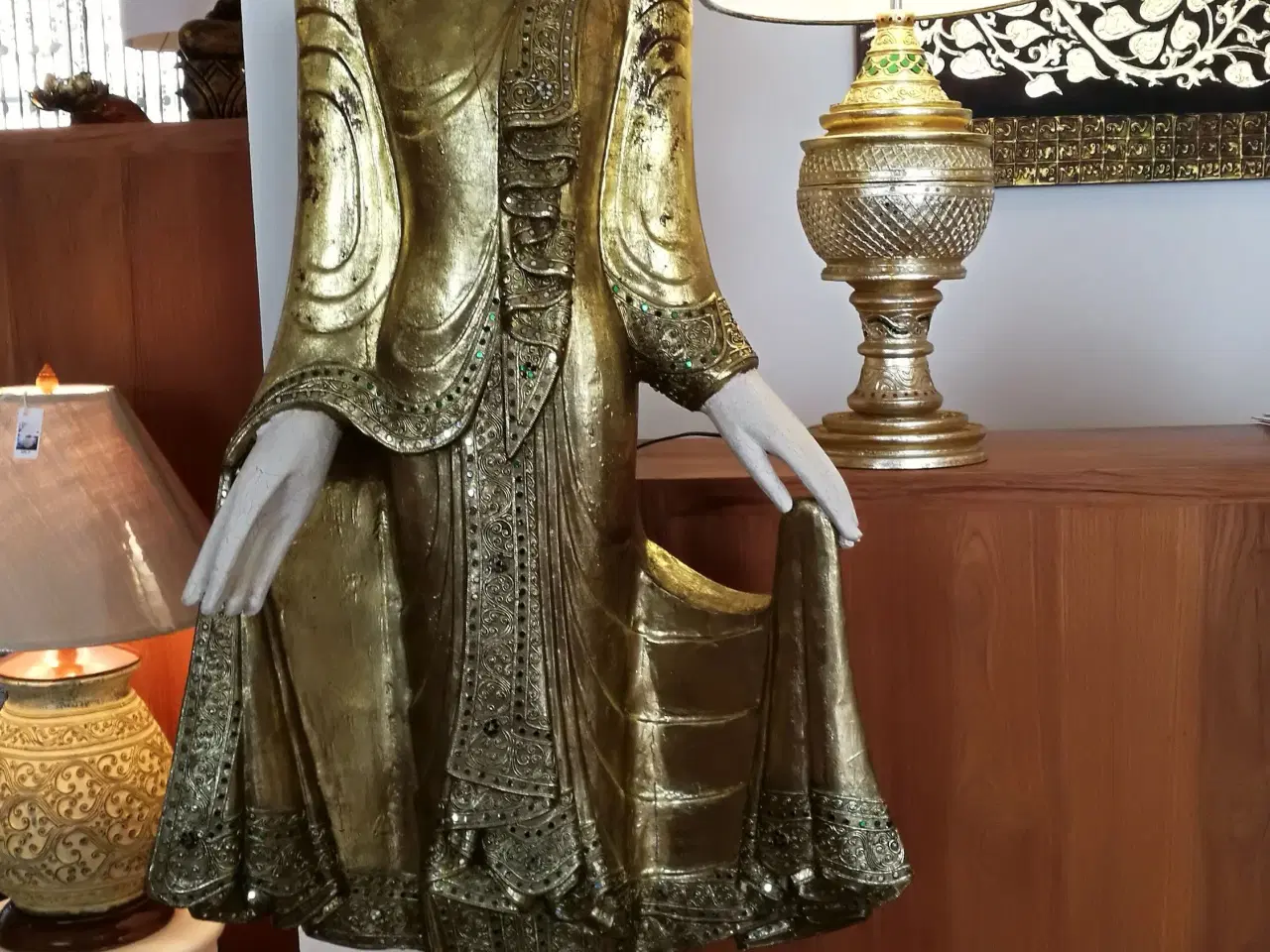Billede 5 - Golden wooden carved Buddha figure 