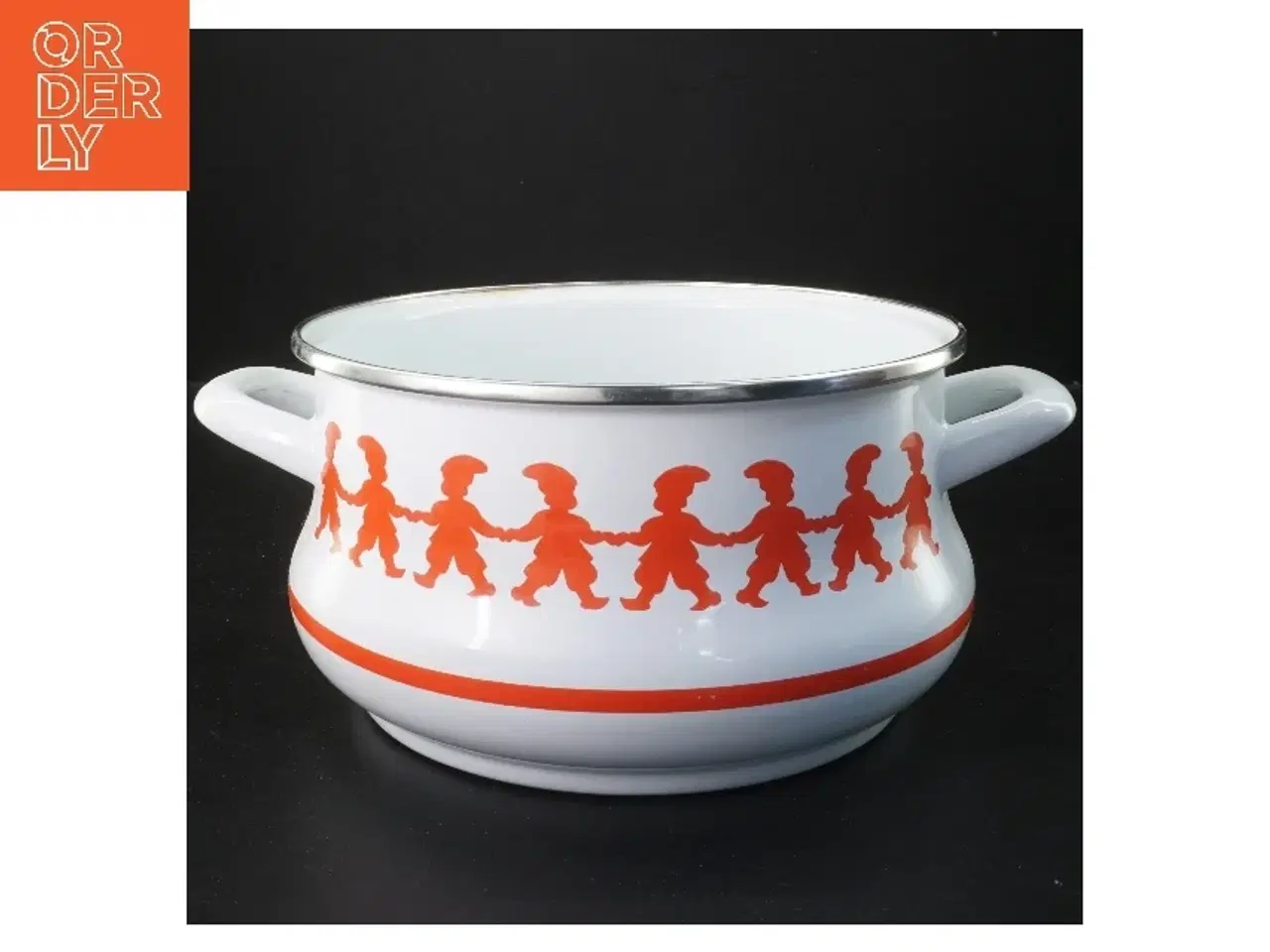 Billede 1 - Emaljeret gryde med orange mønster (str. Ø 22 cm)