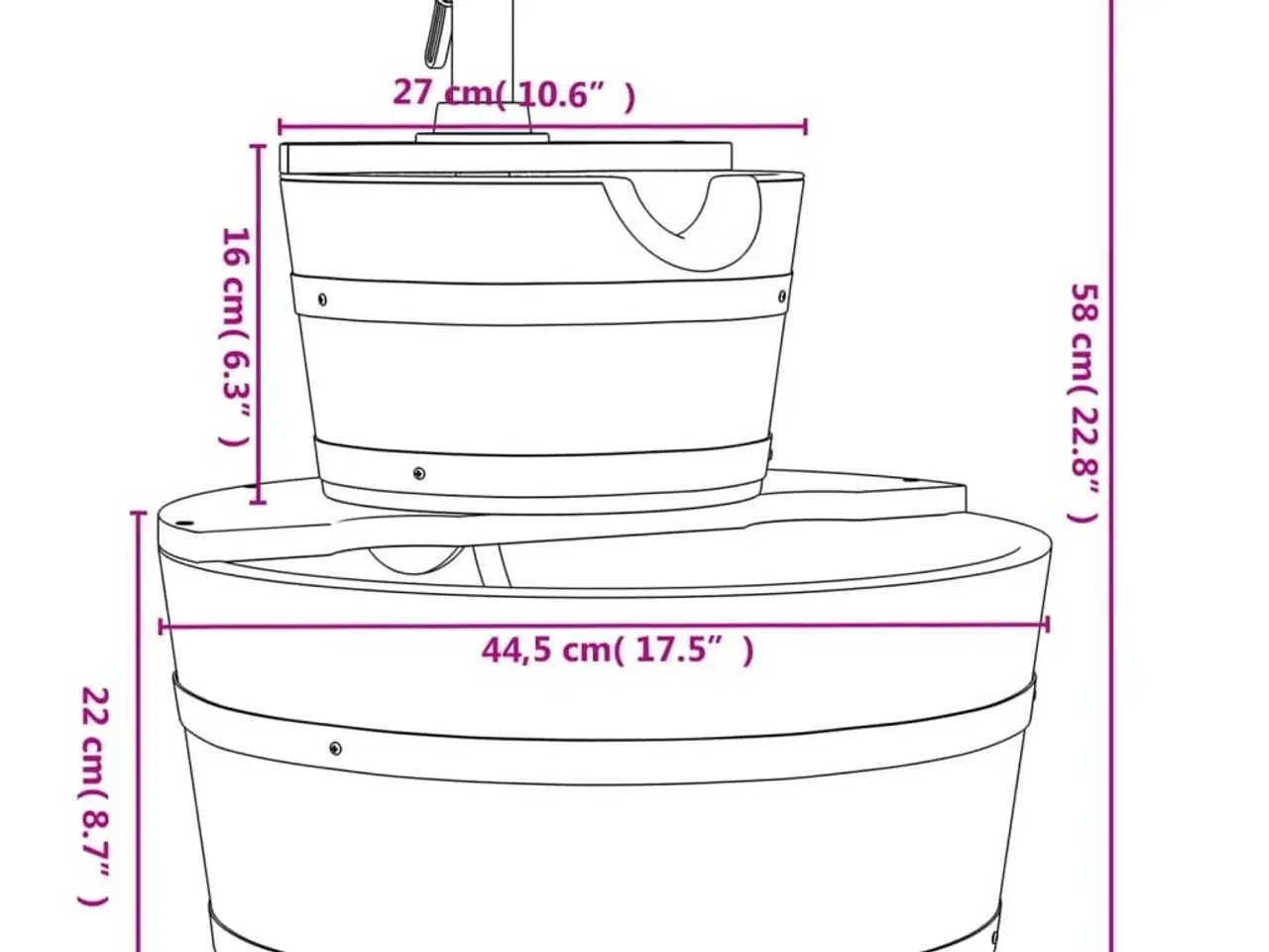 Billede 9 - Fontæne med pumpe 44,5x44,5x58 cm massivt fyrretræ