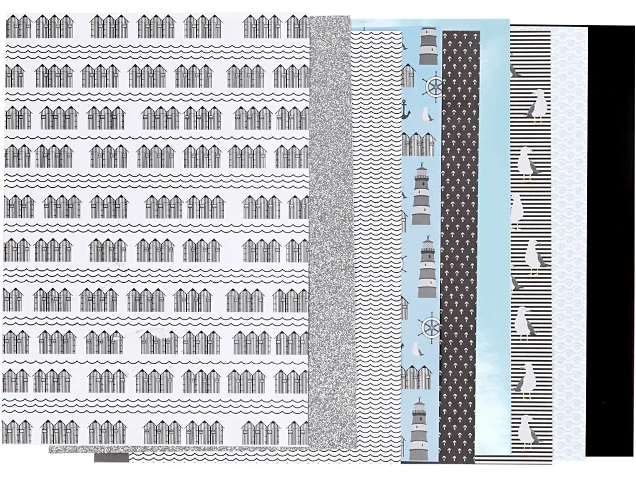 Billede 1 - Designpapir i blok, str. 21x30 cm, 120+128 g, sort, blå, grå, hvid, 24ark/ 1 pk.