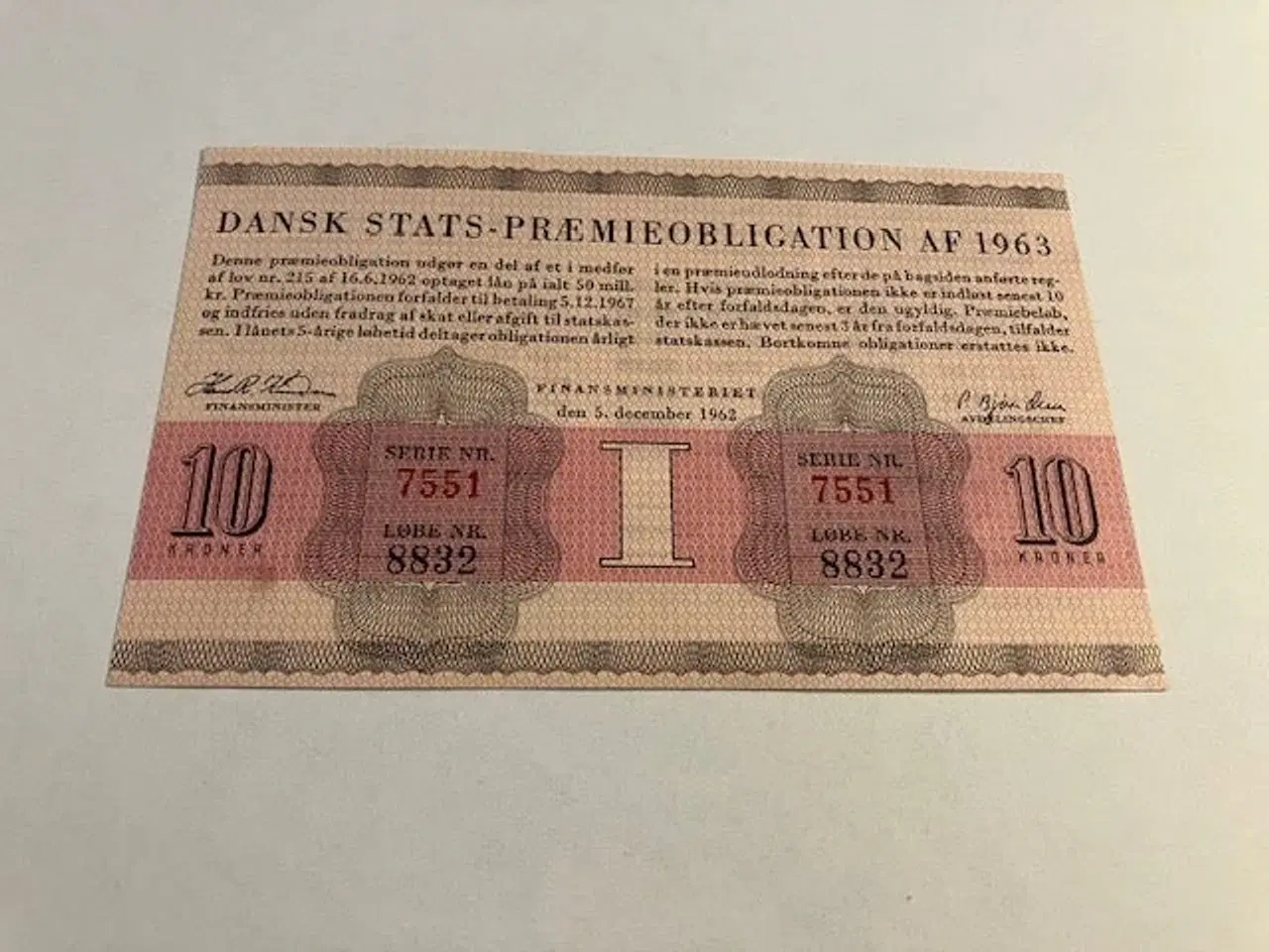 Billede 1 - Dansk Præmieobligation af 1963 seddel