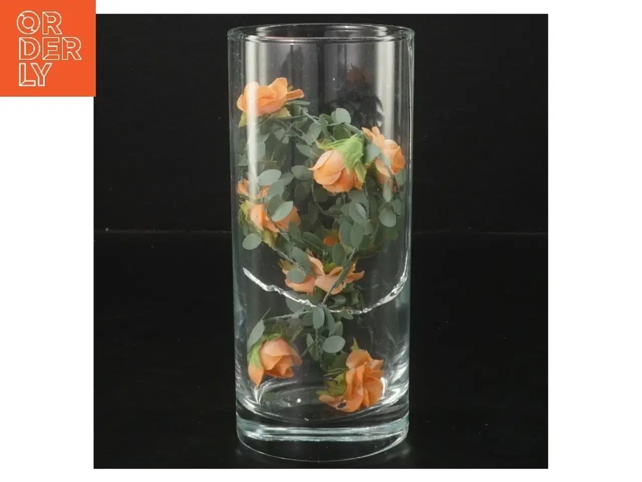 Billede 1 - Glasvase med kunstige blomster og fyrfadslys (str. 15 cm)