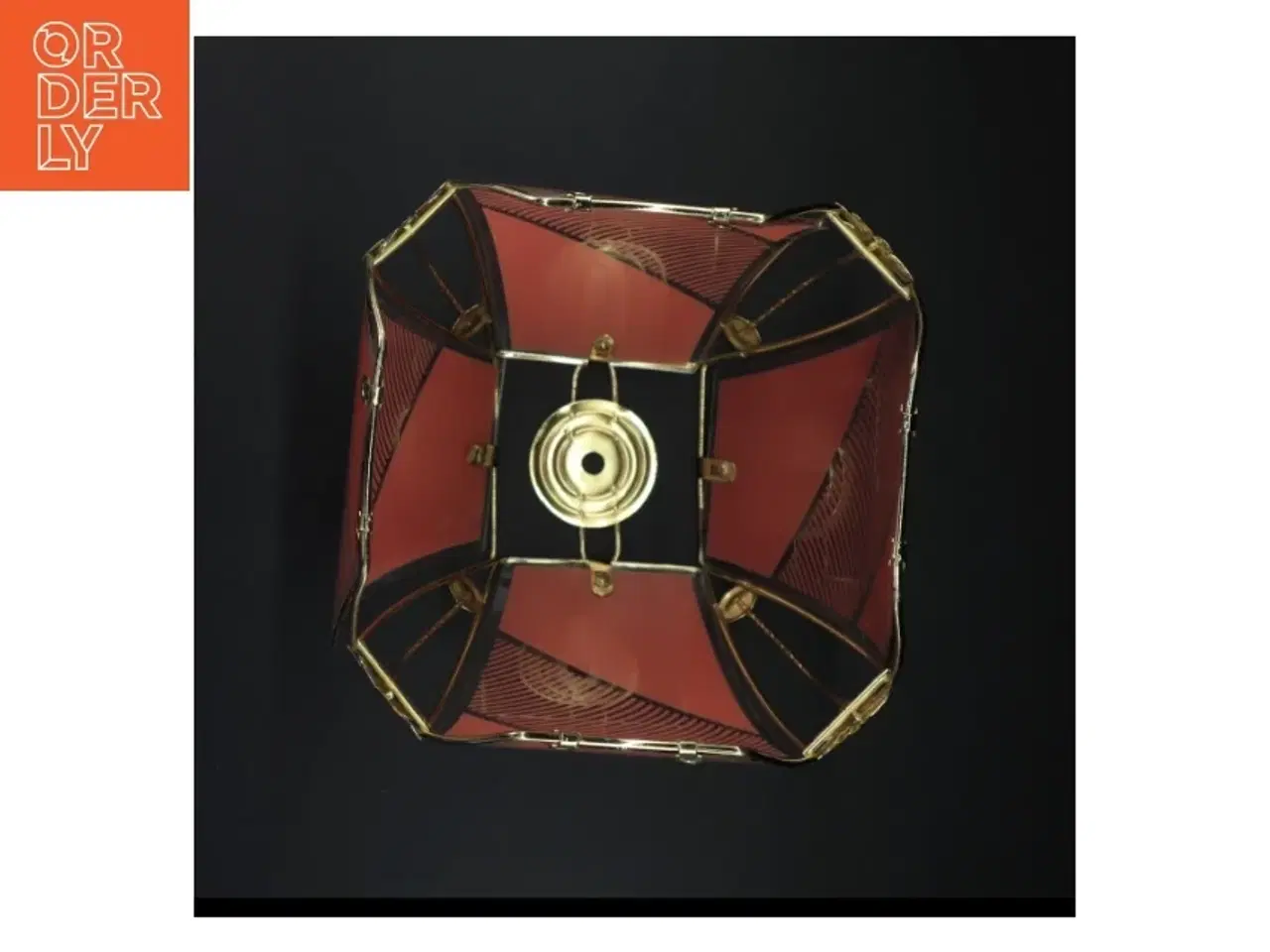 Billede 4 - Lyserød glas lampeskærm med metaldekoration (str. 24 x 21 cm)