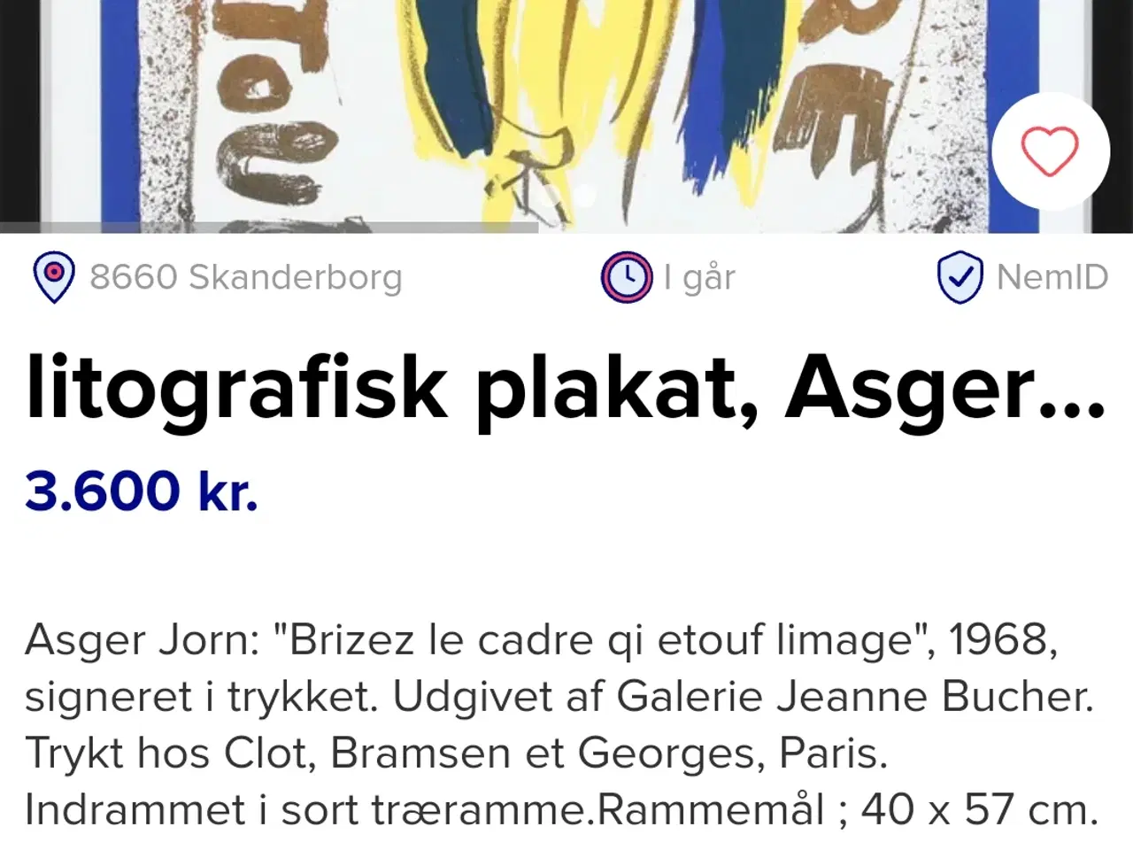 Billede 4 - FLOT LITOGRAGISK PLAKAT AF ASGER JORN 1948 72x102 